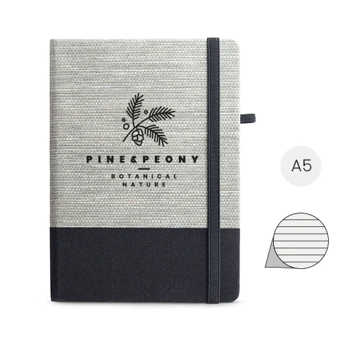 Block notes A5 con copertina in fibra di paglia e tela di cotone e 192 pagine a righe bianche