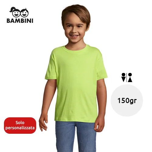 T-shirt da bambino unisex colori assortiti a girocollo taglio regolare 100% cotone 150gr