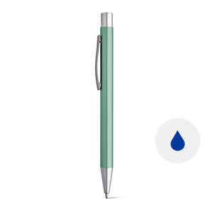 Penna a sfera in alluminio disponibile in vari colori con meccanismo a scatto e refill blu