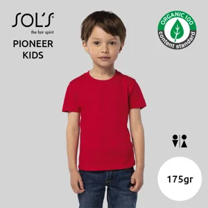 T-shirt SOL'S PIONEER da bambino unisex 100% cotone biologico a girocollo taglio aderente 175gr