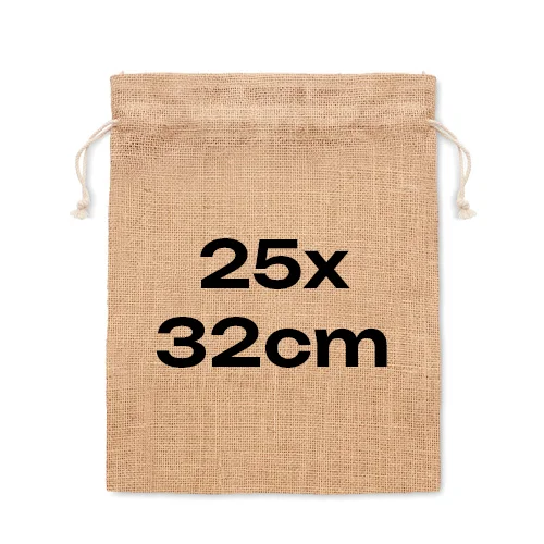 Sacca a grandezza media in juta con cordino e chiusura a coulisse 25X32cm