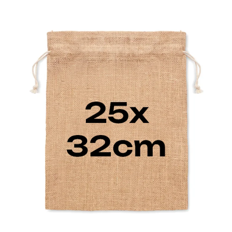 Sacca a grandezza media in juta con cordino e chiusura a coulisse 25X32cm