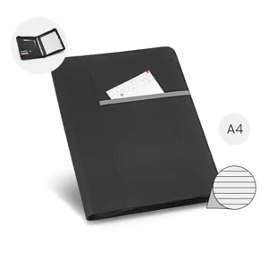 Cartella con blocco appunti A4 con fogli a righe e diversi scomparti