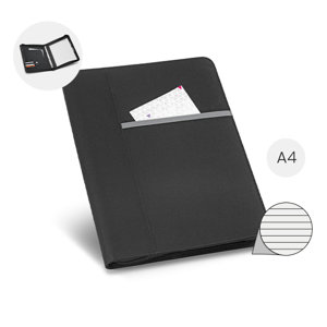 Cartella con blocco appunti A4 con fogli a righe e diversi scomparti