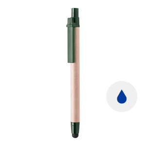 Penna a sfera in carta riciclata e clip in plastica colorata e punta touch a meccanismo a scatto e refill blu