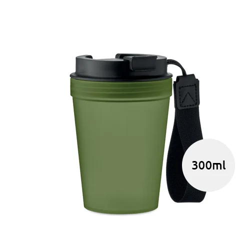 Bicchiere singolo strato in PP con tracolla in poliestere RPET 300ml