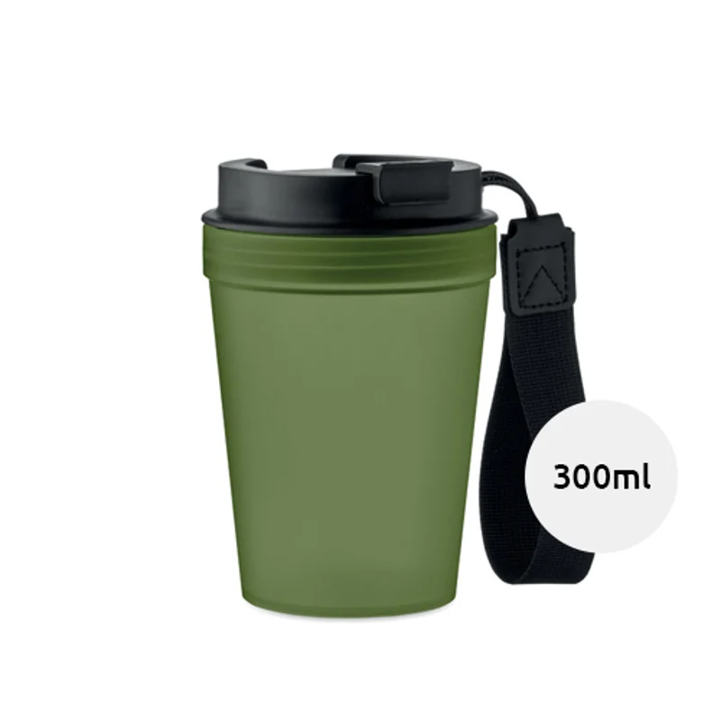 Bicchiere singolo strato in PP con tracolla in poliestere RPET 300ml