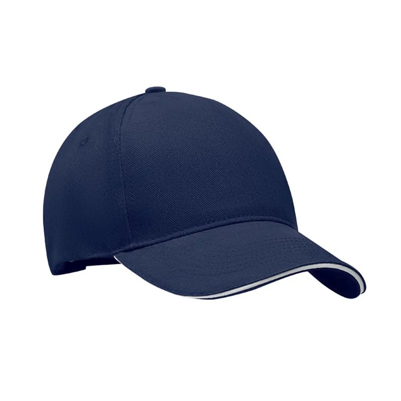 Cappellino con visera in cotone da 260gr a 5 pannelli e fibbia in acciaio argentato 
