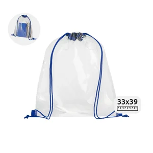 Sacca zaino in PVC trasparente e chiusura a coulisse con cordini colorati 33x39cm