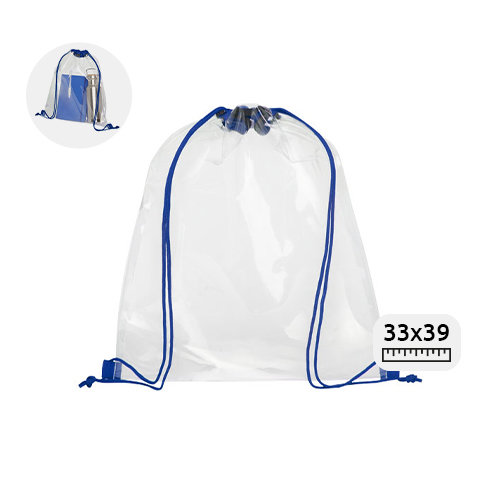 Sacca zaino in PVC trasparente e chiusura a coulisse con cordini colorati 33x39cm