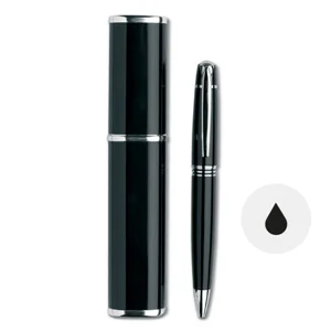 Penna a sfera in metallo con meccanismo a rotazione e astuccio e refill nero