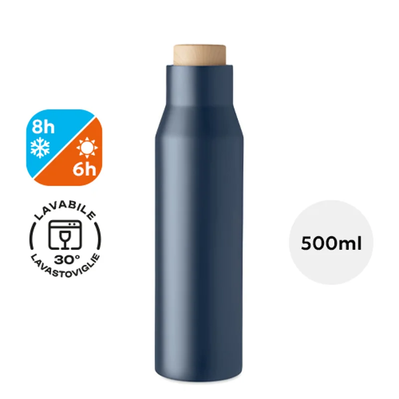 Borraccia doppia parete in acciaio inossidabile con tappo antigoccia in bambù 500ml