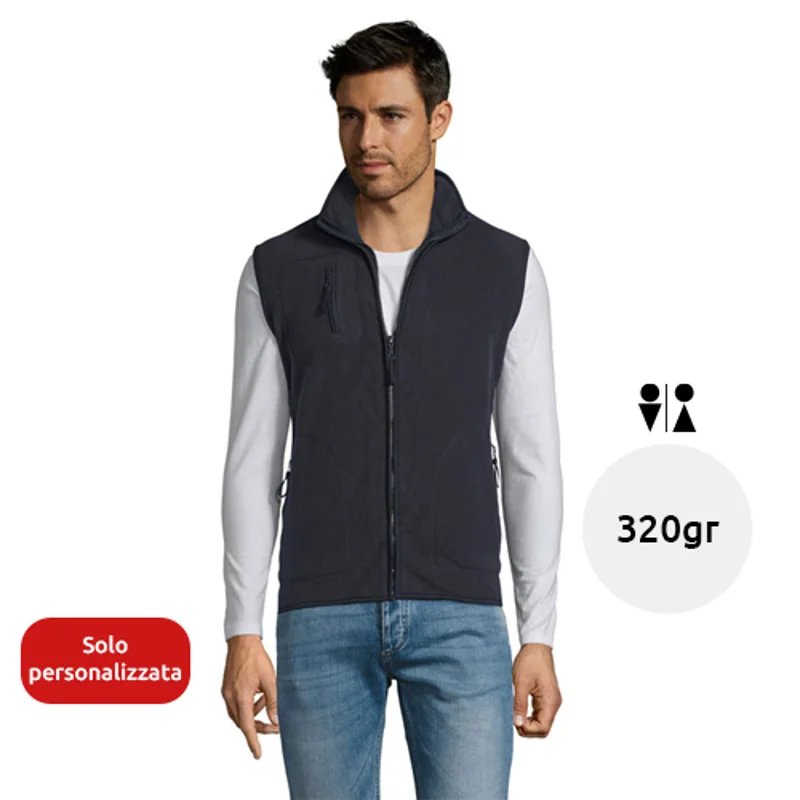 Gilet unisex in poliestere con tre tasche a taglio dritto da 320gr