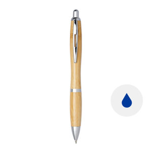 Penna a sfera in bambù e finiture in plastica colorata e clip cromata con meccanismo a scatto e refill blu