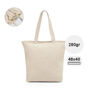 Borsa in cotone 100% a soffietto con chiusura a zip e taschino interno da 280gr 48x40x15cm
