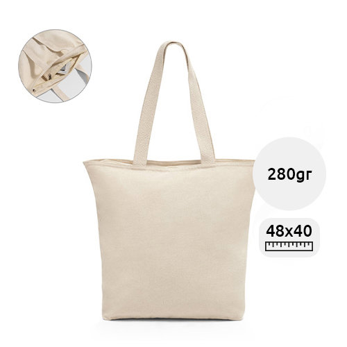 Borsa in cotone 100% a soffietto con chiusura a zip e taschino interno da 280gr 48x40x15cm