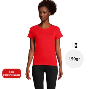 T-shirt da donna colori assortiti a girocollo taglio aderente 100% cotone biologico 150gr