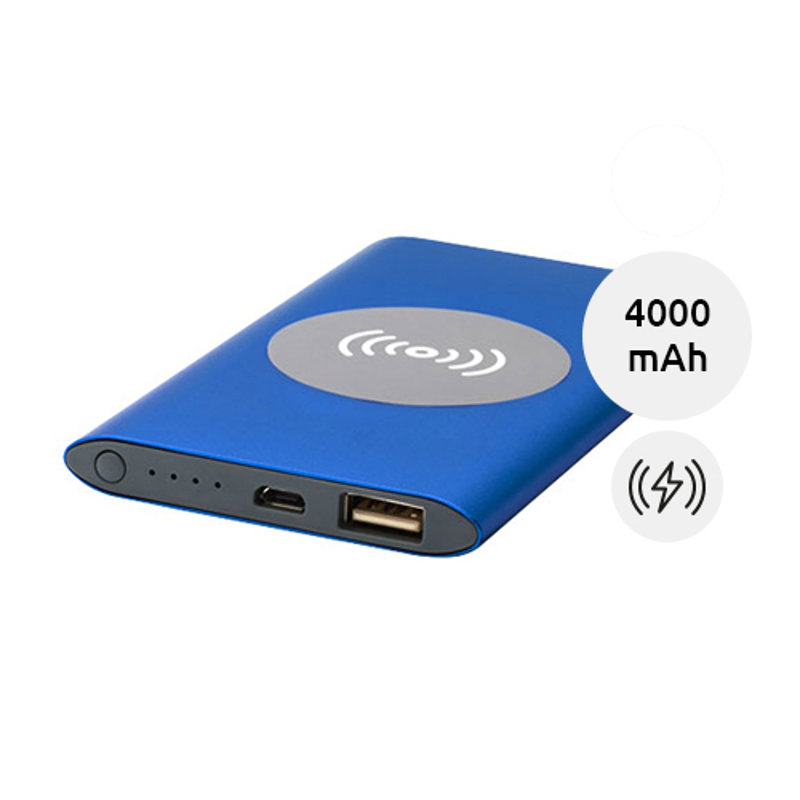 Power bank in alluminio con ricarica wireless da 4000mAh fornito in scatola regalo