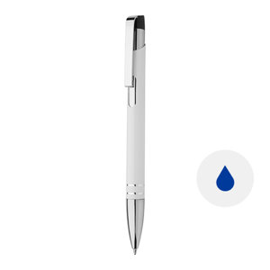 Penna a sfera di alluminio con fusto disponibile in vari colori e meccanismo a scatto e refill blu