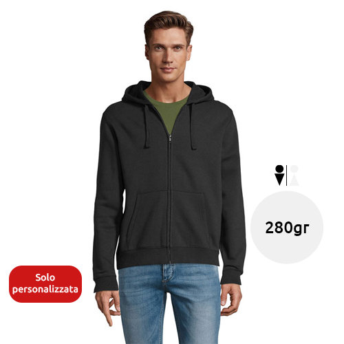 Felpa da uomo con cappuccio e zip in cotone e poliestere da 280gr