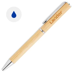 Penna a sfera in bambù con meccanismo a torsione e finiture in metallo in refill blu