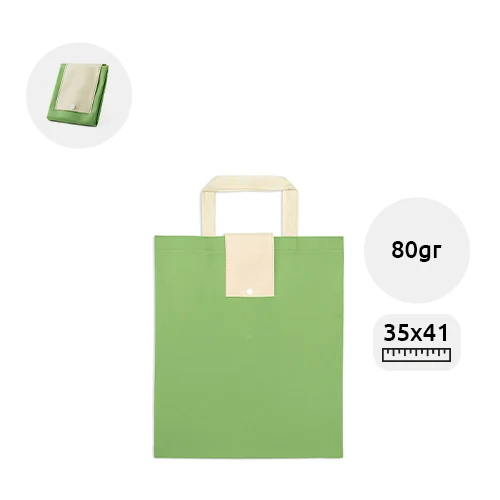 Shopper in TNT richiudibile con manici corti e chiusura a bottone da 80gr 35x41x10cm