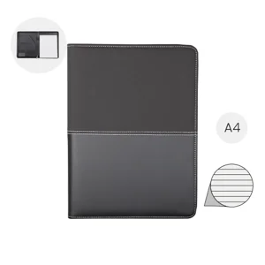 Cartella in pelle con blocco appunti in formato A4 e chiusura a zip con fogli a righe e tasche interne