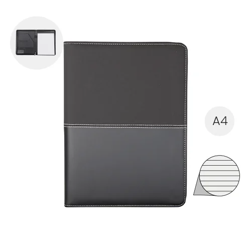 Cartella in pelle con blocco appunti in formato A4 e chiusura a zip con fogli a righe e tasche interne