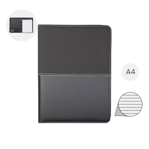 Cartella in pelle con blocco appunti in formato A4 e chiusura a zip con fogli a righe e tasche interne