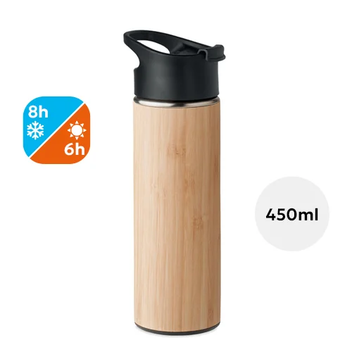 Thermos in acciaio inox e bambù doppio strato isolante 450ml