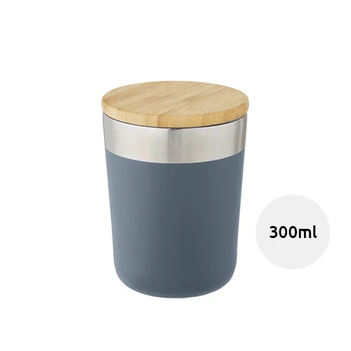 Bicchiere termico in acciaio inox con isolamento sottovuoto in rame e coperchio in bambù da 300ml
