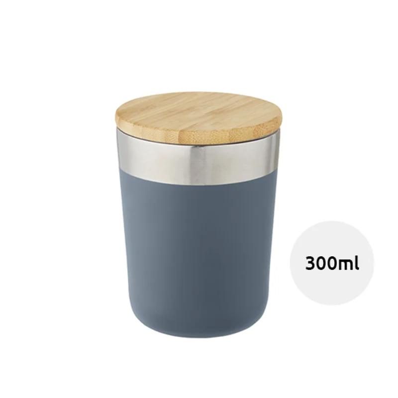 Bicchiere termico in acciaio inox con isolamento sottovuoto in rame e coperchio in bambù da 300ml