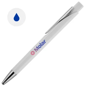 Penna a sfera in plastica colorata con meccanismo a scatto e refill blu