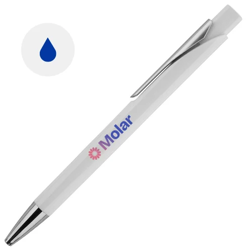 Penna a sfera in plastica colorata con meccanismo a scatto e refill blu