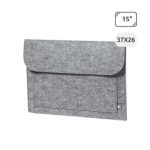 Custodia porta pc da 15" in feltro RPET con tasca frontale e chiusura in velcro 37x26cm