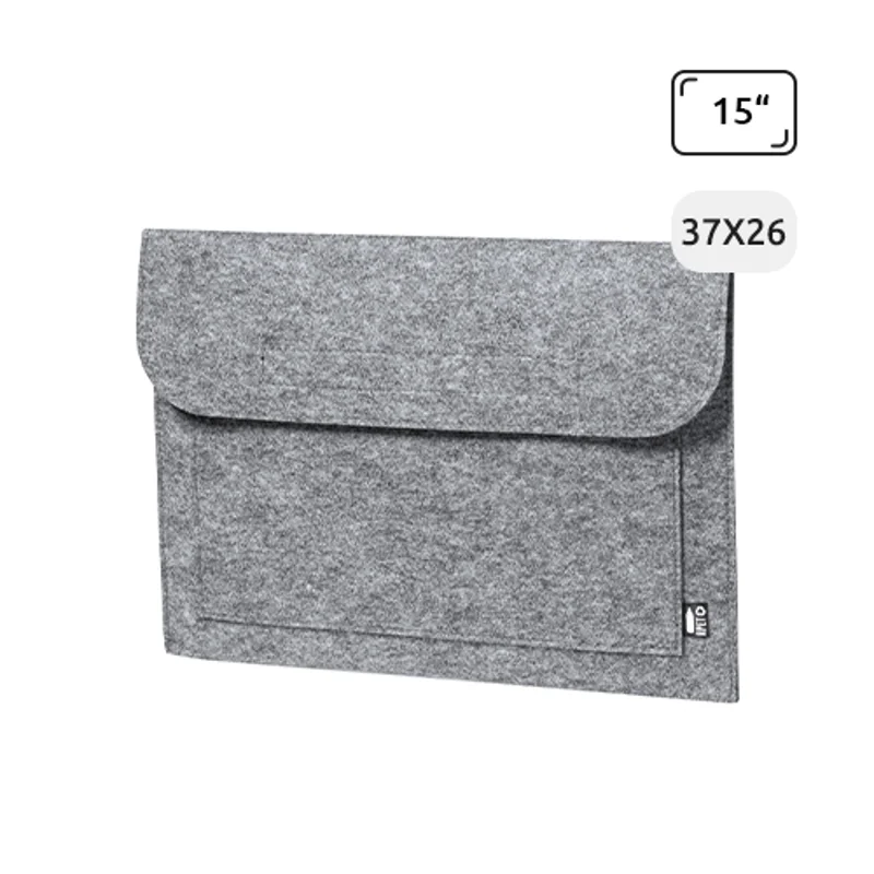 Custodia porta pc da 15" in feltro RPET con tasca frontale e chiusura in velcro 37x26cm