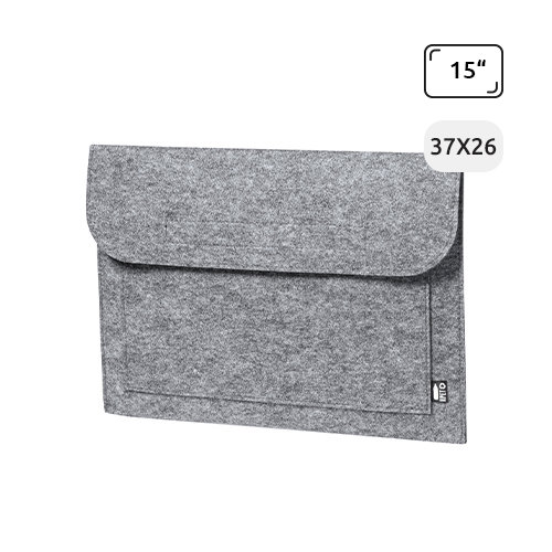 Custodia porta pc da 15" in feltro RPET con tasca frontale e chiusura in velcro 37x26cm