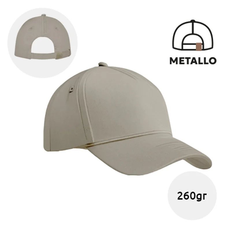 Cappellino a 5 pannelli e chiusura con fibbia in metallo 100% cotone 260gr