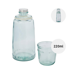 Bottiglia con coperchio in alluminio da 1l e bicchiere da 220ml in vetro riciclato