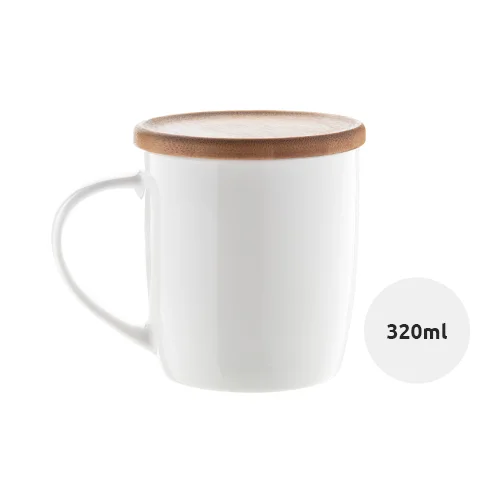 Tazza in porcellana alta qualità con tappo sottobicchiere in bambù 320ml
