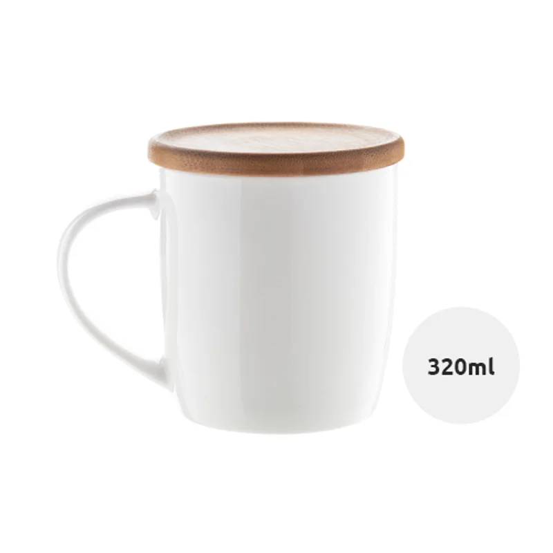 Tazza in porcellana alta qualità con tappo sottobicchiere in bambù 320ml