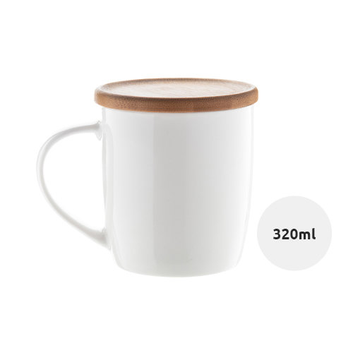 Tazza in porcellana alta qualità con tappo sottobicchiere in bambù 320ml