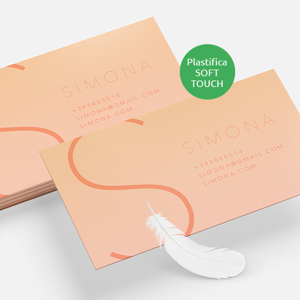 Biglietti da visita stampati su carta patinata 350gr e plastificati soft touch