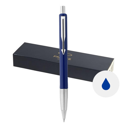 Penna a sfera Parker in plastica e metallo con meccanismo a scatto e refill blu