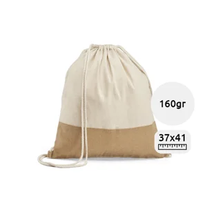 Zaino a sacca in cotone 100% e juta con chiusura a coulisse da 160gr 37x41cm