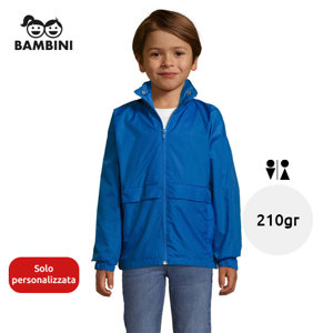 Giacca impermeabile da bambino unisex colori assortiti con cappuccio a scomparsa in nylon 210gr