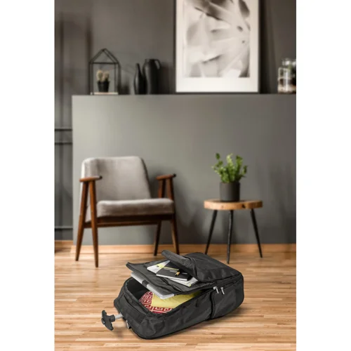Zaino trolley per PC da 17'' in 1680D e 300D con scompartimento principale imbottito e foderato com spallacci imbottiti e impugnatura estensibile in metallo 33x49x22cm