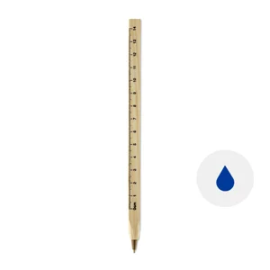 Penna a sfera in legno con righello da 14 cm sul fusto e refill blu