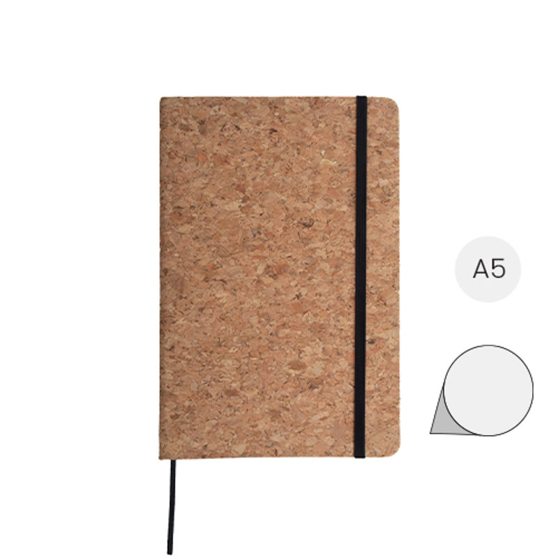 Block Notes A5 con copertina in sughero e fogli bianchi con elastico nero