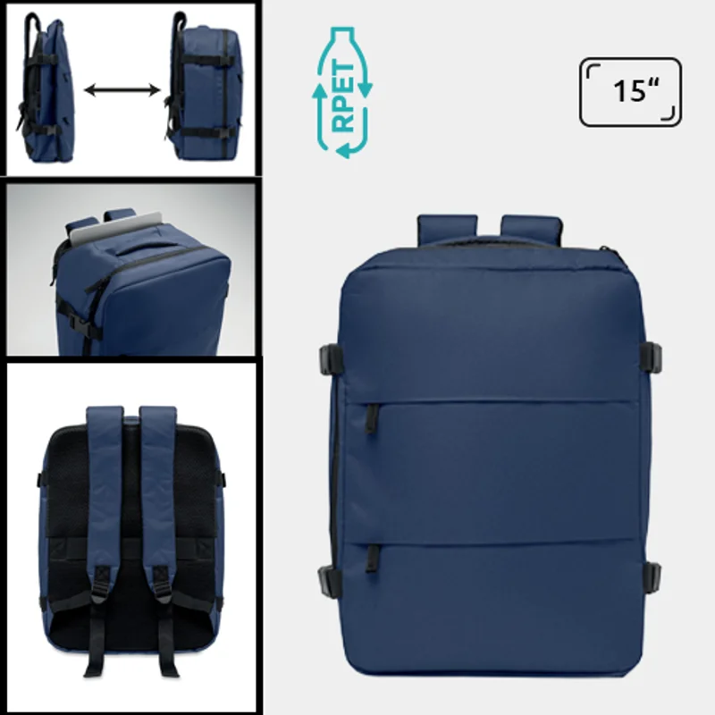 Zaino porta pc 15" da cabina in RPET estensibile con schienale e tracolla imbottiti